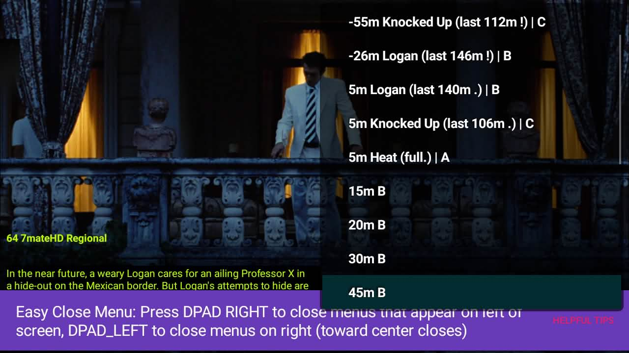 The vertical Smart Timer Menu lets you see all current and upcoming programmes in your ABCX buckets in a linear timescale. Select your upcoming watch path lazily while you watch, you can choose the point that interrupts the current show or wait for it to finish. Helpful tips can be turned off in settings.